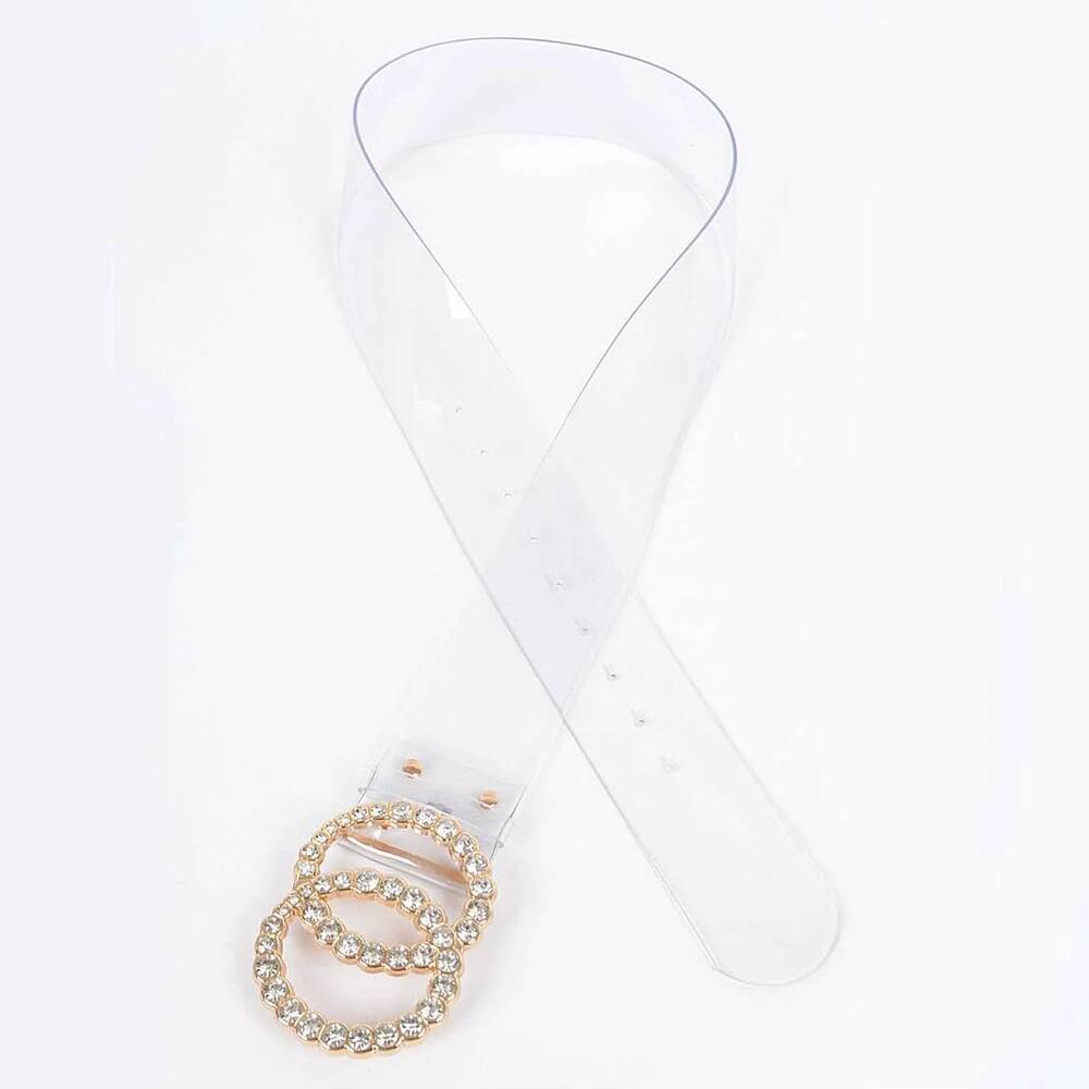NEW 3AM BY H&D ACCESSORIES women's transparent pvc waist belt in clear gold ston